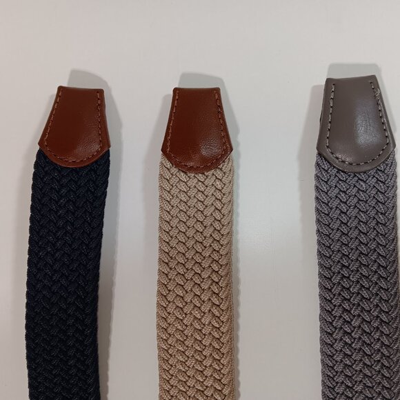 Set of 3 Braided Elastic Stretch Belts, Size Medium, Navy, Tan and Grey - Picture 10 of 10